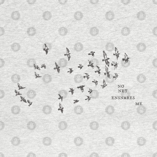 "No net ensnares me" + flock of birds - Jane Eyre quote, Charlotte Bronte (pale cream background) by Ofeefee